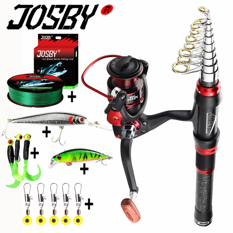 Telescopic Fishing Rod  Reel Combo Full Kit Fishing Rod Gear Set+Spinning Reel+ Line Lures+Space Bean Pesca Mini Travel Surf ► Photo 1/6