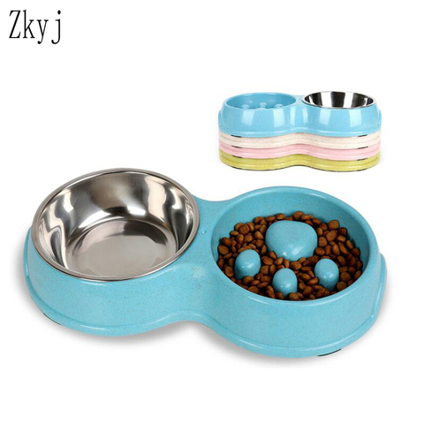 Double Pet Bowls Dog Food Water Feeder Stainless Steel Pet Drinking Dish Feeder Cat Puppy Feeding Supplies Small Dog ► Photo 1/6