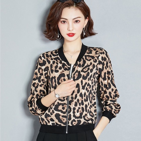 Leopard Print Women Jacket thin Coat Stand Collar Long Sleeve Bomber Jacket Casual Tops Jacket Woman big size Tops Ladies Coats ► Photo 1/6