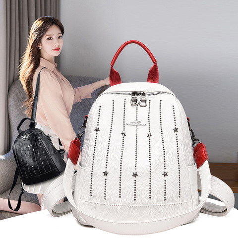 Fashion Rivet Leather Bags For Women 2022 High Capacity Anti-theft Backpacks For Girls Multifunction Casual Bagpack Sac A Dos ► Photo 1/6