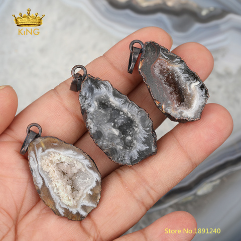 5pcs Druzy Geode Pendants,Natural Drusy Agates Stones Slab Charms Plated Antique Brass Bails Druzy Pendant For Necklace Bulk ► Photo 1/5