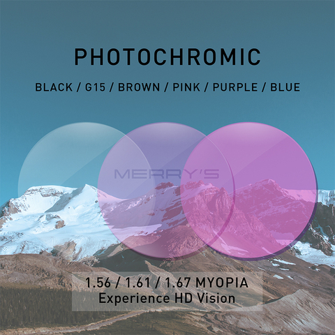 MERRYS Photochromic Gray Green Brown Pink Purple Blue Series 1.56 1.61 1.67 Prescription Glasses Lenses For Myopia Hyperopia ► Photo 1/6
