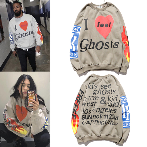 I feel Ghosts Hoodies Men Women Hip Hop KIDS SEE GHOSTS Hoodie Kanye West & Kid Cudi Los angeles Sweatshirts ► Photo 1/6