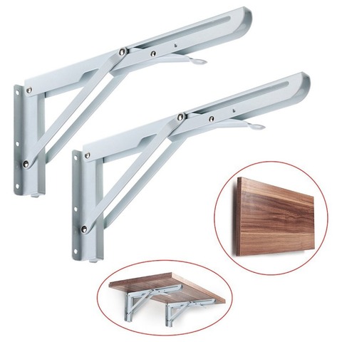 2PCS, 8-20 Inch White Metal Triangle Folding Angle Bracket Adjustable Wall Mounted Foldable Shelf Bracket DIY Home Table Bench ► Photo 1/6