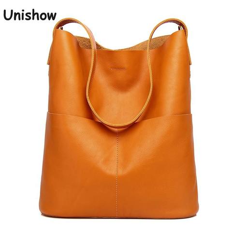 Genuine Leather Women Shoulder Bag 2022 Women Bucket Bag Fashion Simple Nature Leather Lady Crossbody Bag Brand Women Handbag ► Photo 1/6