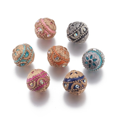 5 pc Handmade Indonesia Round Beads Mixed Color 20x19.5mm, Hole: 2mm, with Alloy Findings and Iron Chain F65 ► Photo 1/6