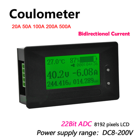 DC 200V 0-500A Coulometer meter Battery Monitor Voltage Current Power Capacity Lithium Li-ion Lipo Lifepo4 LTO lead acid Tester ► Photo 1/5