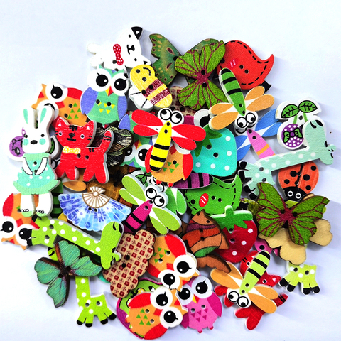 20/50/100Pcs Mixed Cartoon Animal Wooden Buttons 2 Holes  Scrapbooking Crafts DIY Kids Clothing Accessories Sewing Button Decor ► Photo 1/6