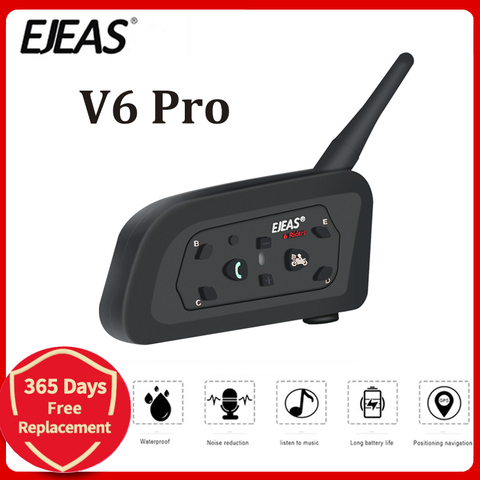 EJEAS V6 PRO Bluetooth Motorcycle BT Communicator Helmet Intercom Headset with 1200m Interphone for 6 Riders ► Photo 1/6