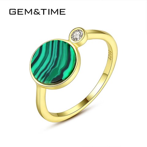 Gem&Time 925 Sterling Silver Natural Malachite Stone Ring For Wome Female Charm Fine Jewelry joyas de plata 925 mujer SR0261 ► Photo 1/6