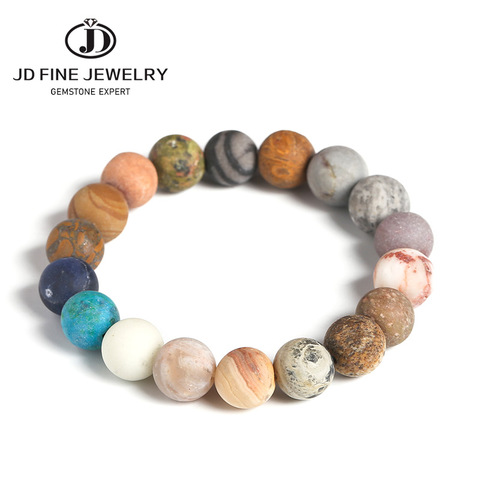 JD 10mm Natural Matte Colorful Stone Bracelets Multicolor Matte Vintage Stone Beaded Charm Bracelet Handmade Wristband Gifts ► Photo 1/6