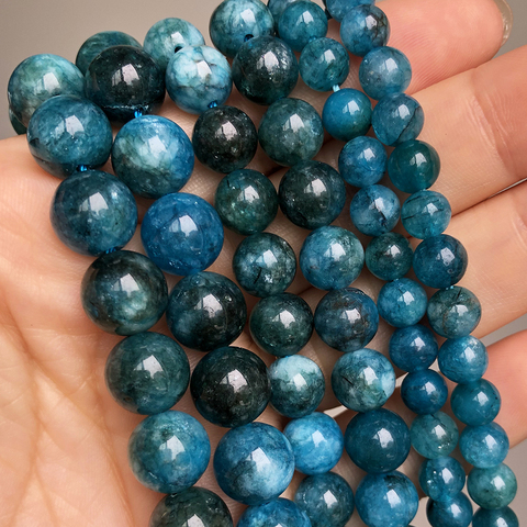 Blue Apatite Stone Beads Smooth Round Loose Spacer Beads For Jewelry DIY Making Bracelet Earrings Accessories 15'' 6 8 10mm ► Photo 1/6