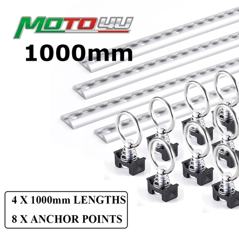 4 x 1000MM Round Anchor Track Tie Down Rail And 8 x Anchor Point System Aluminium Tracking Bike Motorcycle Trailer Move the Bike ► Photo 1/6