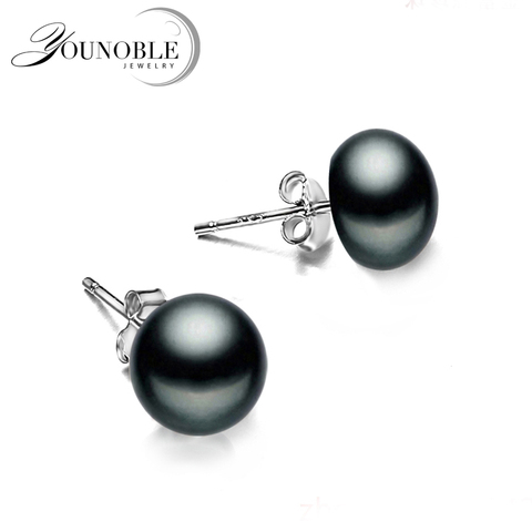 Real 925 Sterling Silver Pearl Stud Earrings For Women Black Natural Freshwater Pearl Jewelry New Fashion ► Photo 1/6