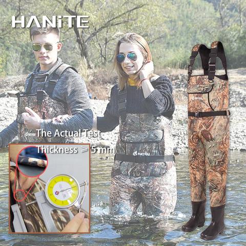 HANITE 5mm Waterproof Thermal  Neoprene Wader with Rubber Boots for Fishing, Hunting, useful in rainy，snowy and flood weather ► Photo 1/6
