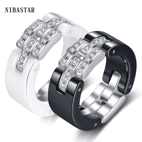 Brand Design Wedding Rings Middle Layer flexible  White Black Ceramic Rings With Zircon for Wedding Women Girls Gift ► Photo 1/6