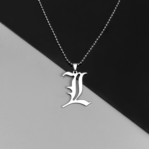 Death Note L Lawliet Necklace Stainless Steel Old English Letter Pendant Beads Chain Necklaces Cosplay Jewelry Accessories ► Photo 1/6