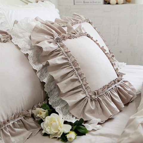 Top luxury khaki European embroidery cushion cover big ruffle Lace wrinkle pillow cover cake layers princess bedding pillowcase ► Photo 1/5