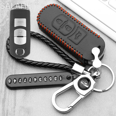 Leather Car Remote Key Case Cover Shell For Mazda 2 3 6 Axela Atenza CX-5 CX5 CX-7 CX-9 2014 2015 2016 2017 Smart 2/3 Buttons ► Photo 1/6