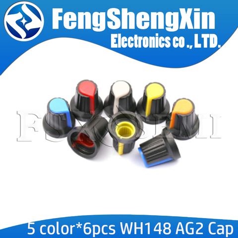 5colorX6pcs=30pcs New WH148 potentiometer knob cap(copper core) 15X17mm 6mm Shaft Hole AG2 Yellow Orange Blue White Red ► Photo 1/2