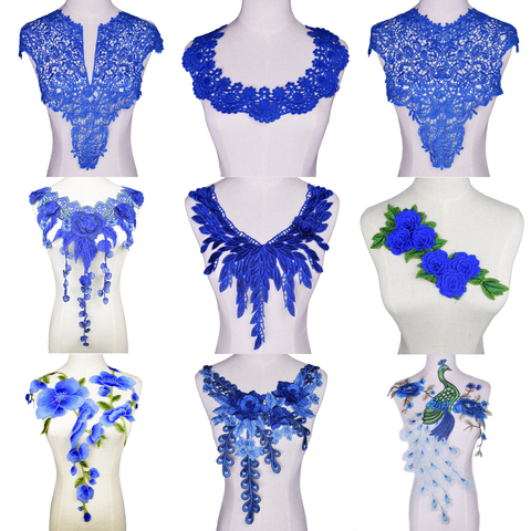1Pc Sewing Blue Embroidered Fabric Sequins Lace Neckline Collar Applique Applications for Clothes DIY Accessories ► Photo 1/6