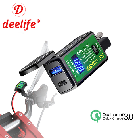 Deelife Motorcycle USB Charger for Moto Motor Motorbike with Voltmeter SAE Socket Waterproof Type C Port USB PD Charger ► Photo 1/6