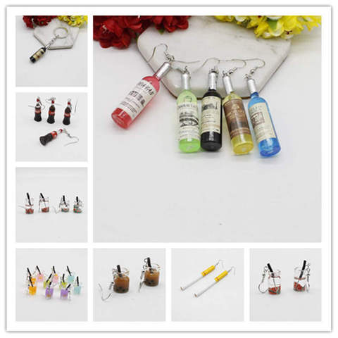 Personality exquisite cute simulation red wine bottle fruit drink milk tea with straw pendant earrings cigarette key chain bag p ► Photo 1/6