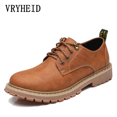 VRYHEID 2022 Men Casual Shoes Men Martins Leather Shoes Work Safety Shoes Winter Waterproof Ankle Botas Brogue Plus Size 37-47 ► Photo 1/6