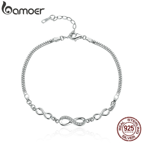 BAMOER Authentic 925 Sterling Silver Endless Love Infinity Chain Link Adjustable Women Bracelet Luxury Silver Jewelry SCB037 ► Photo 1/6