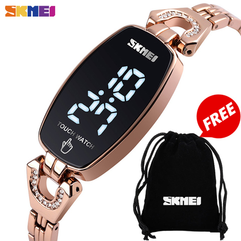 SKMEI LED Touch Women Watches Fashion Diamond Slim Digital Women Wristwatches Stainless Steel Strap Waterproof reloj mujer 1588 ► Photo 1/6