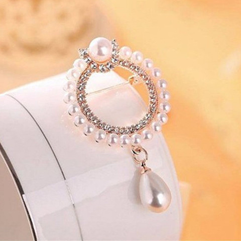 Imitation Pearls Brooch Rhinestones Round Brooches Crystal Pin Simple Fashion Wedding  Jewelry Decoration broches ► Photo 1/5