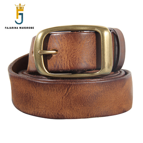 FAJARINA Men‘s Retro Cowhide Leather Brass Pin Buckle Metal Belt Top Quality Solid Pure Cow Skin Belts Men 3.3cm Width N17FJ882 ► Photo 1/6