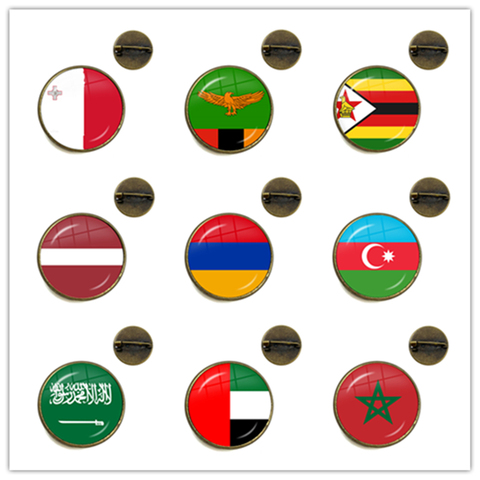 Malta Zambia Zimbabwe Latvia Armenia Azerbaijan Saudi Arabia UAE Morocco National Flag Glass Brooch Collar Pins Jewelry Gift ► Photo 1/6