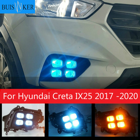 1 Pair DRL LED Daytime Running Light fog lamp DRL with yellow turning signal lamp For Hyundai Creta IX25 2017 2022 ► Photo 1/4