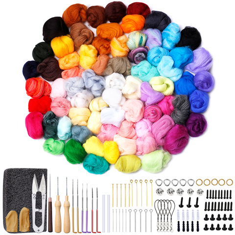 LMDZ 179pcs Needle Felt Tools For Beginners 72 Colors Woolen Yarn Set  Wool Fiber Felt Roving Weaving Needlework Spinning Craft ► Photo 1/6