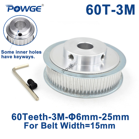POWGE 60 Teeth HTD 3M Synchronous Pulley Bore 6/8/10/12/15/17/19/20/25mm for Width 15mm 3M Timing belt HTD3M pulley 60T 60Teeth ► Photo 1/6