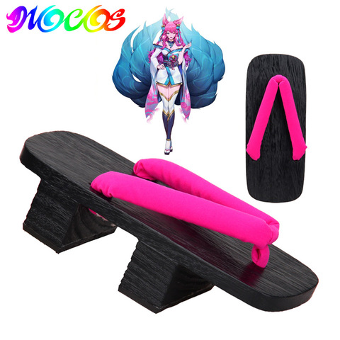 DIOCOS LOL Spirit Blossom Ahri Cosplay Costume Shoes Women Pink Geta  Japanese Wooden Clogs ► Photo 1/4