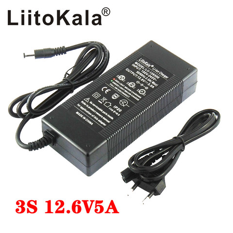 Liitokala 12.6V 5A 3A 1A Lithium Battery Charger 3 series lithium Cbattery 12V battery charger+US EU AC power cord ► Photo 1/4