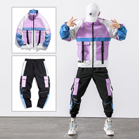 2022 Hip Hop Workwear jacket Mens Tracksuit Jacket+Pants 2PC Sets baseball loose Zipper Ribbons Coat & Long Pants Mens Clothing ► Photo 1/6