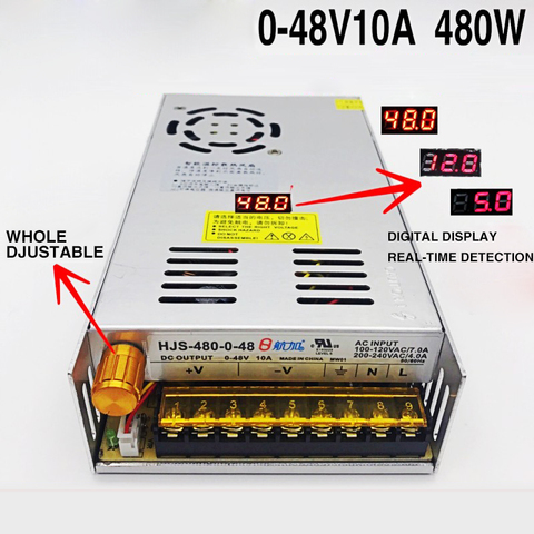 480W 10A 0-48V Adjustable Switching Power Supply HJS-480-0-48 DC voltage regulated SMPS with Digital Display 110/220VAC ► Photo 1/5