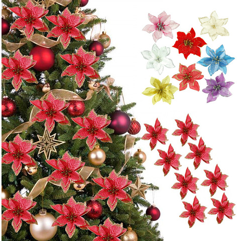 5/10pcs Glitter Christmas Flower Artificial Flowers Merry Christmas Decorations For Home 2022 Xmas Tree Ornaments New Year Gift ► Photo 1/6