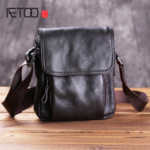 AETOO Mini men's bag, leather shoulder bag, carry-on casual stiletto bag, leather men's bag ► Photo 1/6