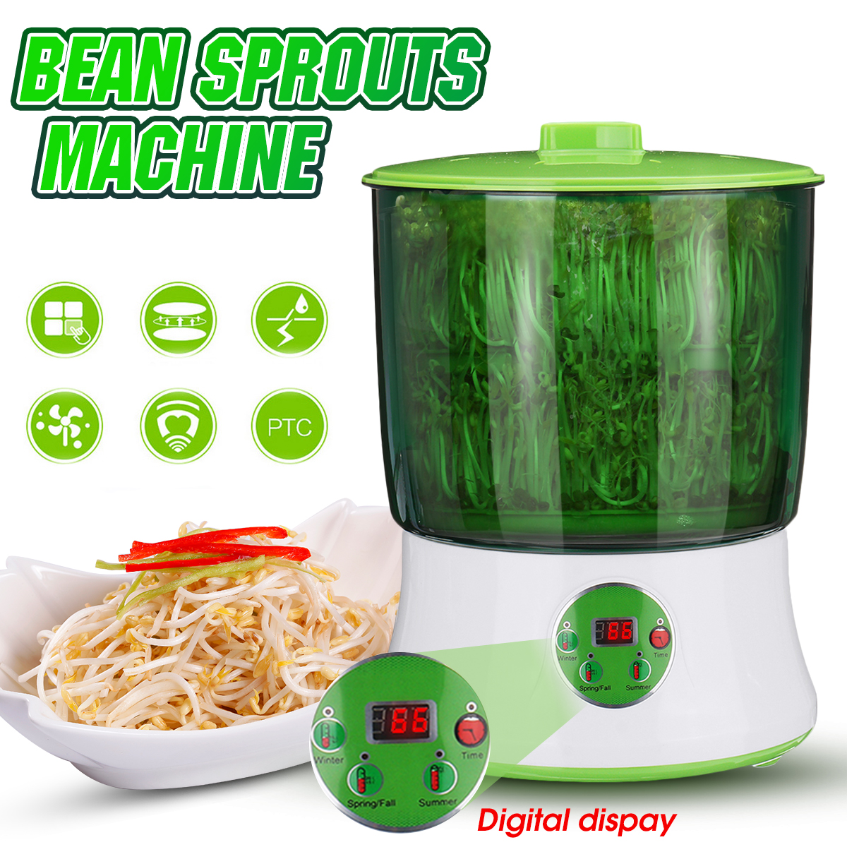 2-Layer 110V/220V 20W Automatic Multifunctional Bean Seed Sprouts Machine 