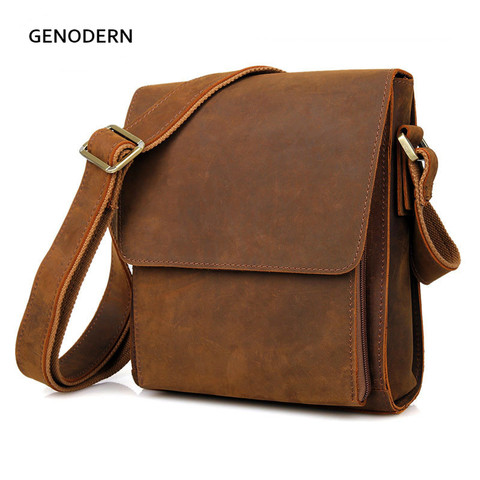 GENODERN Crazy Horse Leather Men Messenger Bag Genuine Leather Shoulder Bags for Men Casual Cross Body Sling Bag ► Photo 1/6