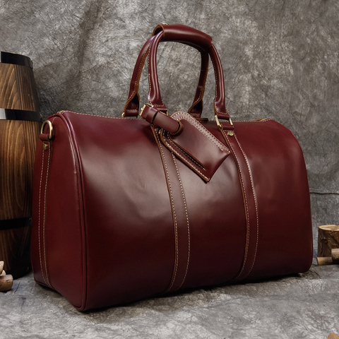 MAHEU Brand Name Famous Genuine Leather Mens Travel Bag Wine Red Smooth Natural Cowskin Duffle Bag For Male 2022 Latest Style ► Photo 1/6