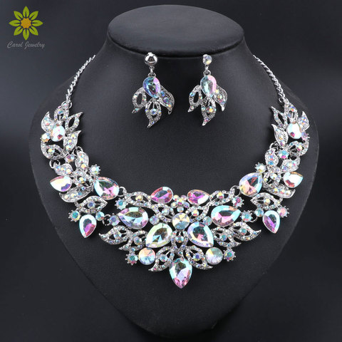 Bridal Jewelry Sets Wedding Costume Silver Plated Necklace Earrings Sets Crystal Set of jewellery for Brides Women ► Photo 1/6