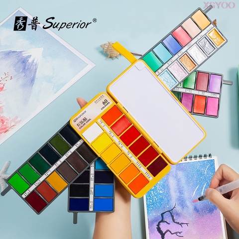 Superior 36/48/60Colors Watercolor Paint Set Foldable Pigment Paint with Water Brush Pen Travel Water Color Artists Art Supplies ► Photo 1/6