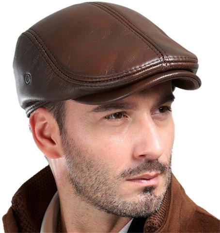 Men's Real Cowhide Leather Beret Hunting Cap Beanie Trucker Cap Mens Sports Hat ► Photo 1/6