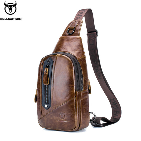 BULLCAPTAIN Leather fashion men's chest bags casual messenger bag's multi-function mobile phone compartment bages chest bag men ► Photo 1/6