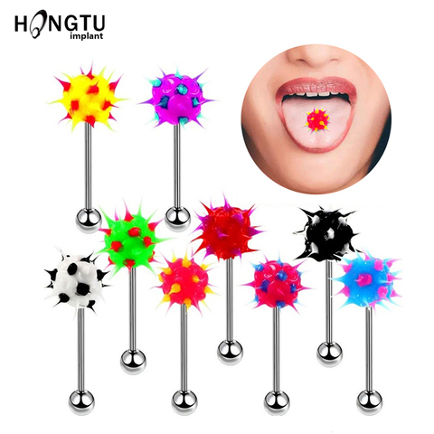 Colorful Rubber Ball Tongue Ring Surgical Steel Barbell Piercing Lengua 14G Piercing Tongue Pin Sexy Body Jewelry For Women Man ► Photo 1/6